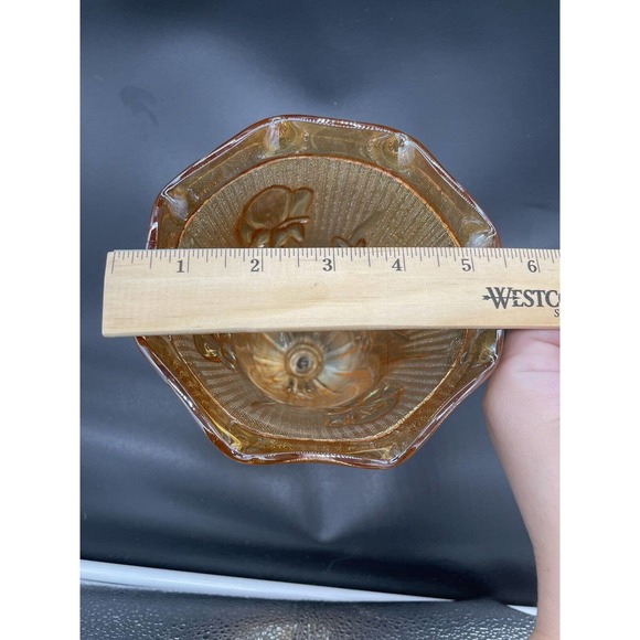 Vintage Jeanette Carnival/Depression Glass Vase Marigold Herringbone Iris - Picture 10 of 10